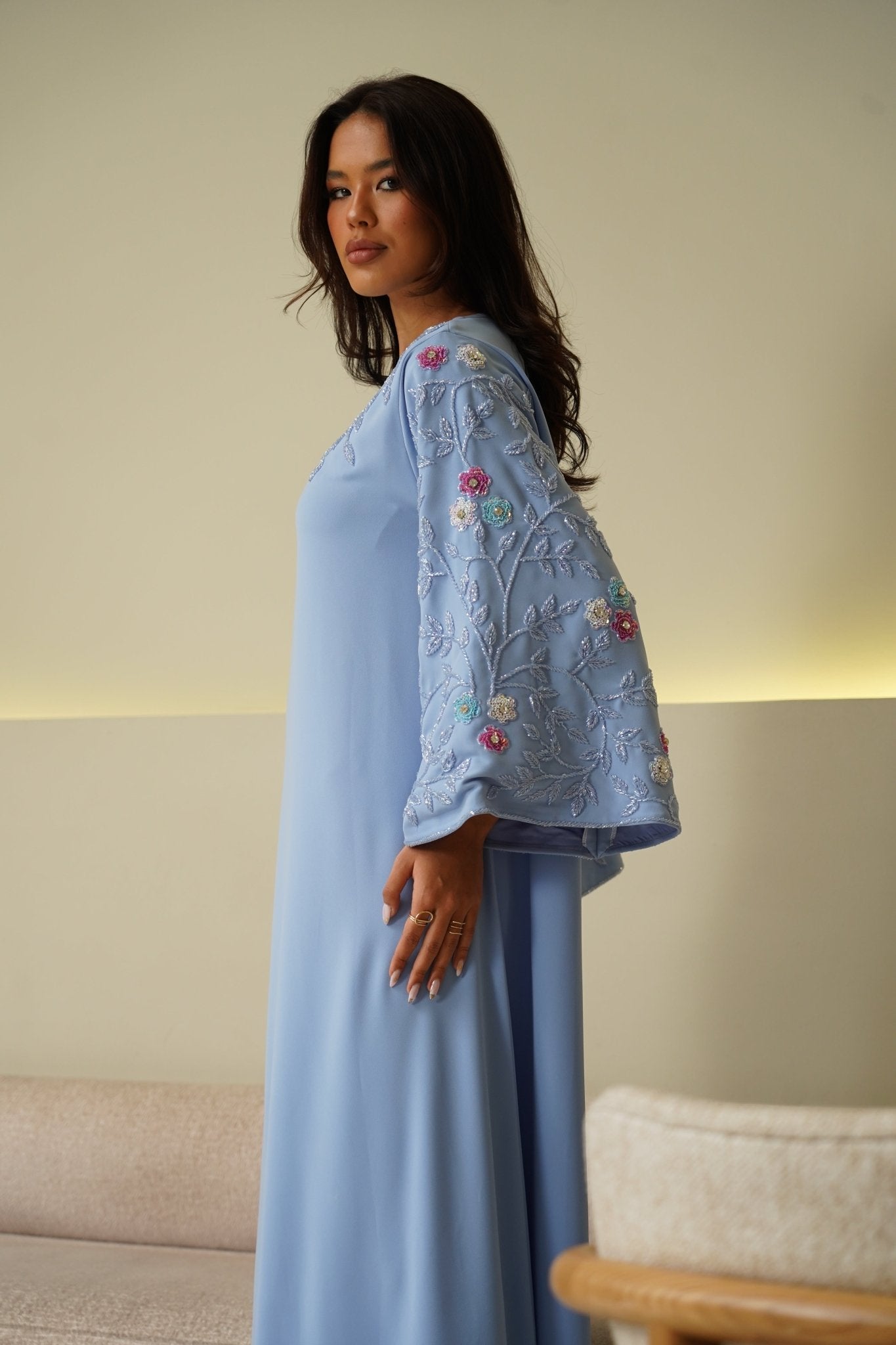 Blue embroidery dress - | حصه لاين