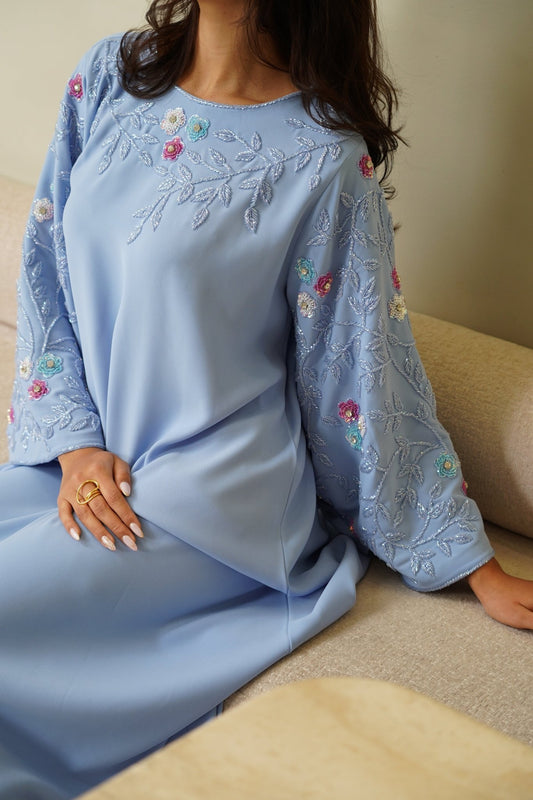 Blue embroidery dress - | حصه لاين