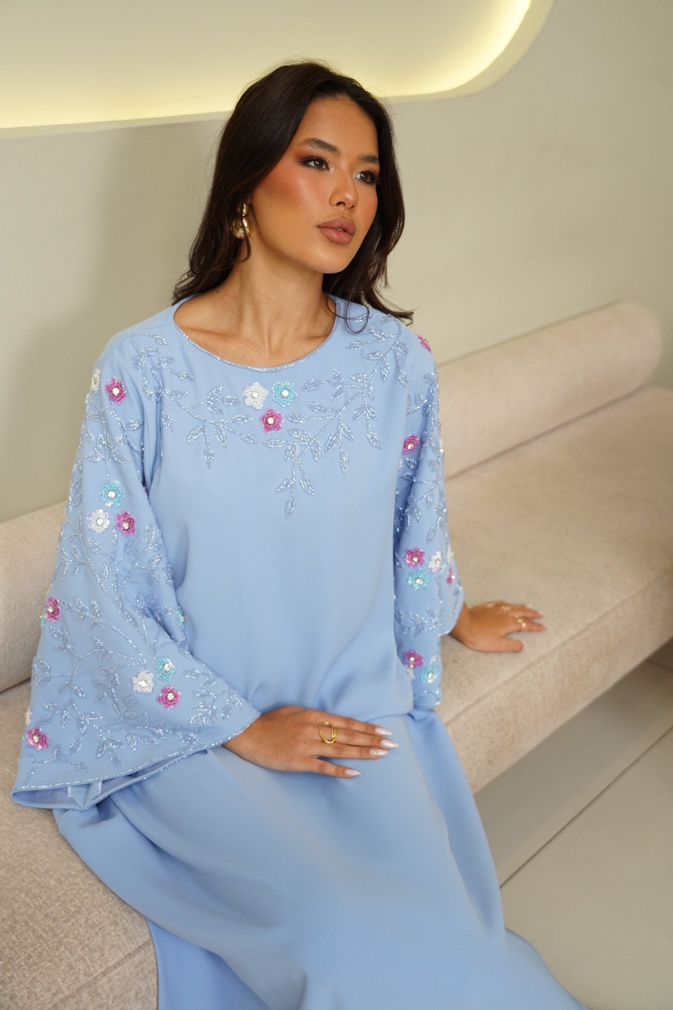 Blue embroidery dress - | حصه لاين