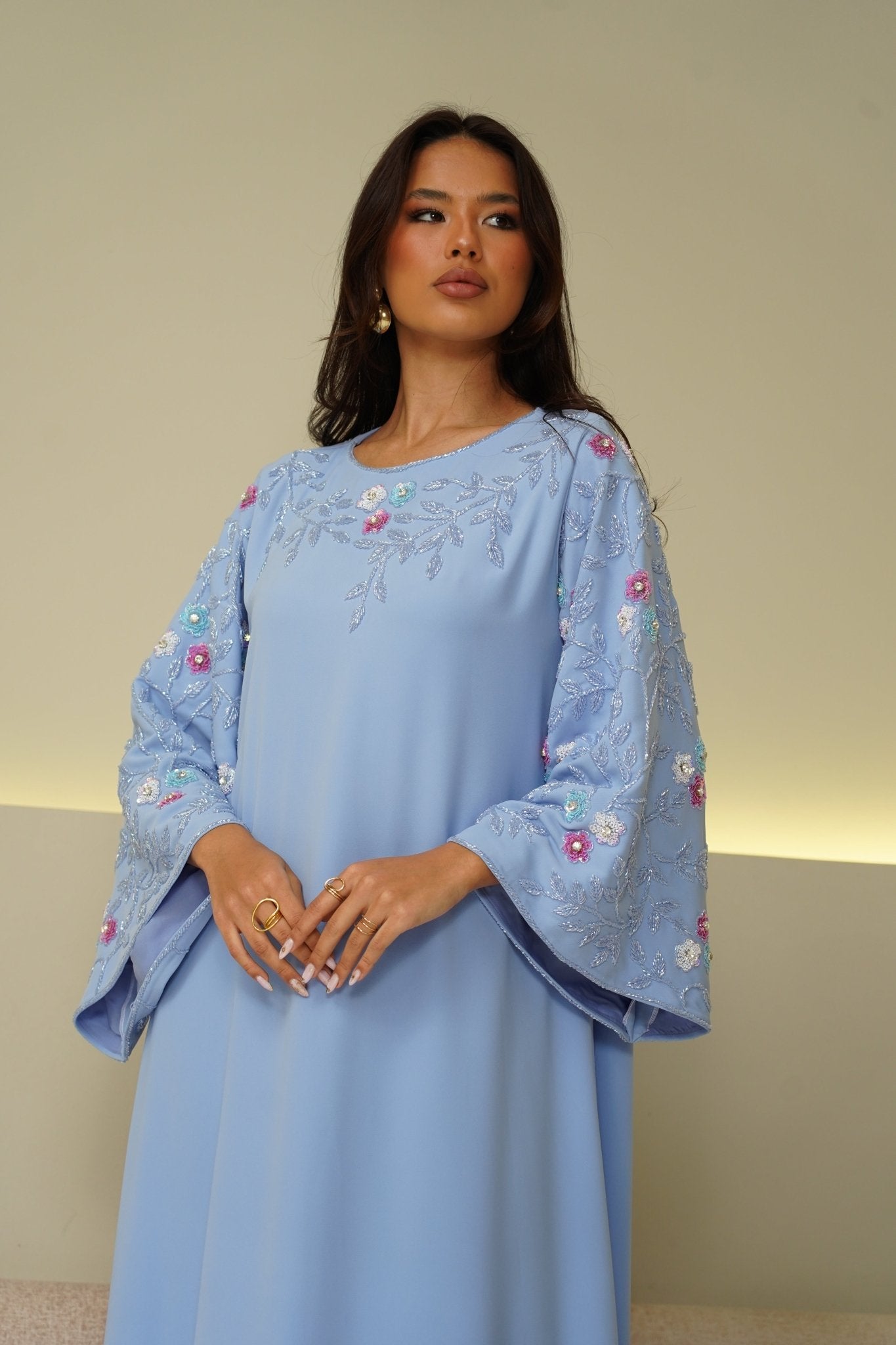 Blue embroidery dress - | حصه لاين