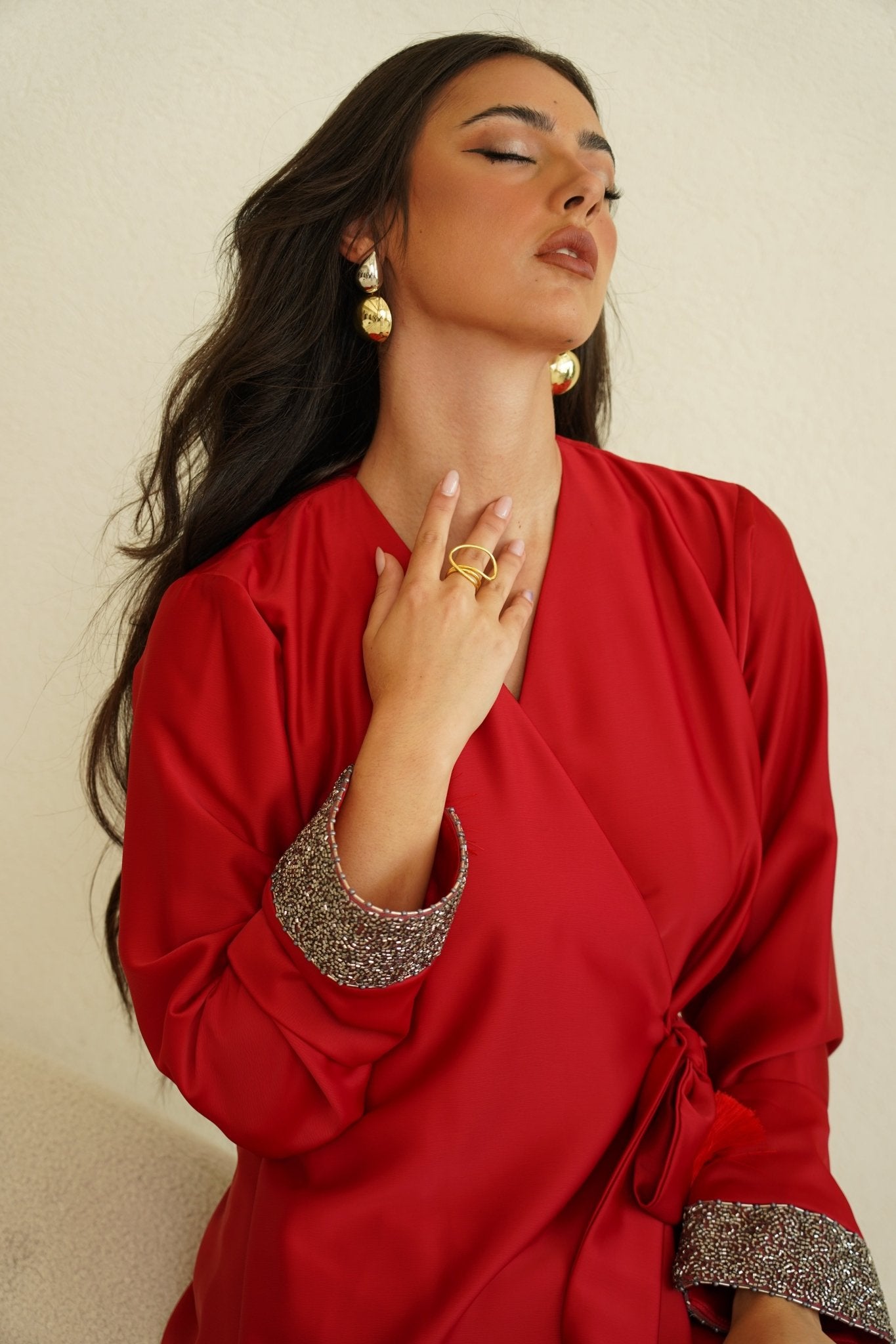 Red silk dress - | حصه لاين