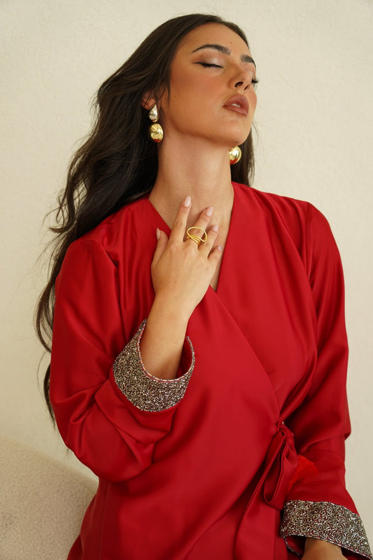 Red silk dress - | حصه لاين