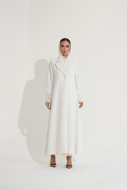 White lace abaya - | حصه لاين