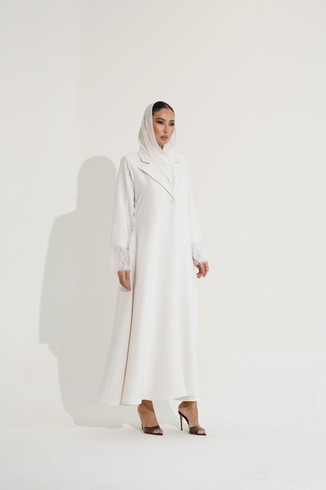 White lace abaya - | حصه لاين