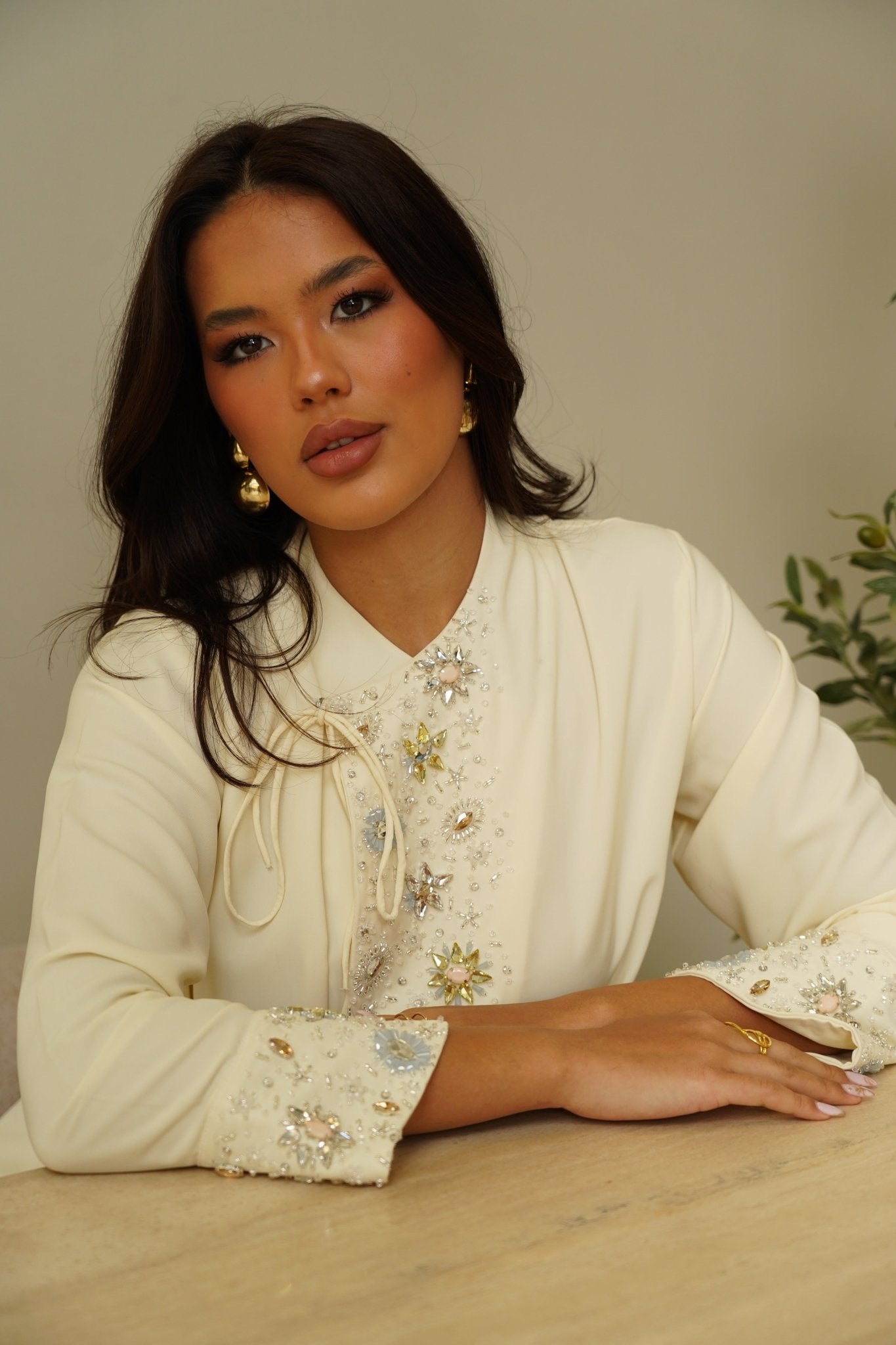 Yellow embroidery dress - | حصه لاين