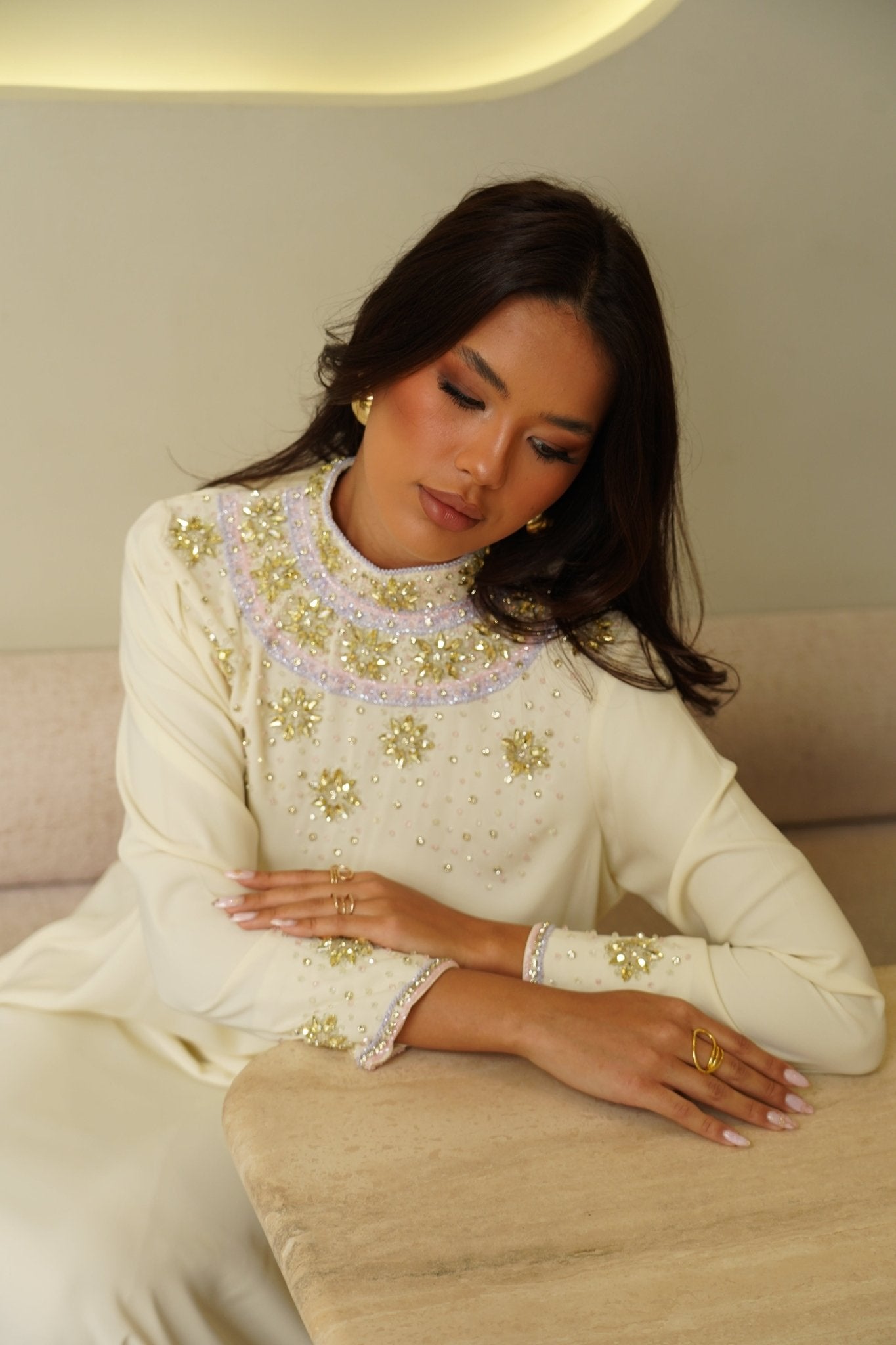 Yellow embroidery dress - | حصه لاين