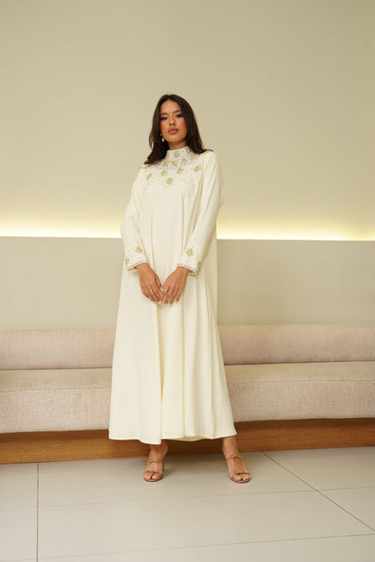 Yellow embroidery dress - | حصه لاين