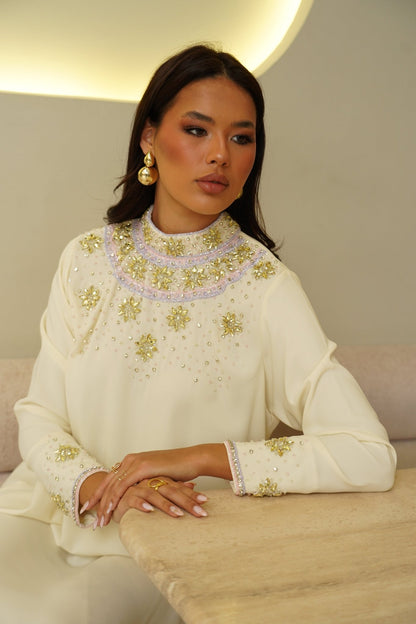 Yellow embroidery dress - | حصه لاين